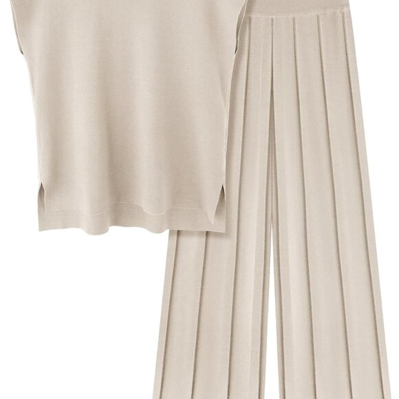 Jewelry - Lounge Sets for Women Two Piece Outfits Knit Cap Sleeve Tops Wide Leg Pleated Pa